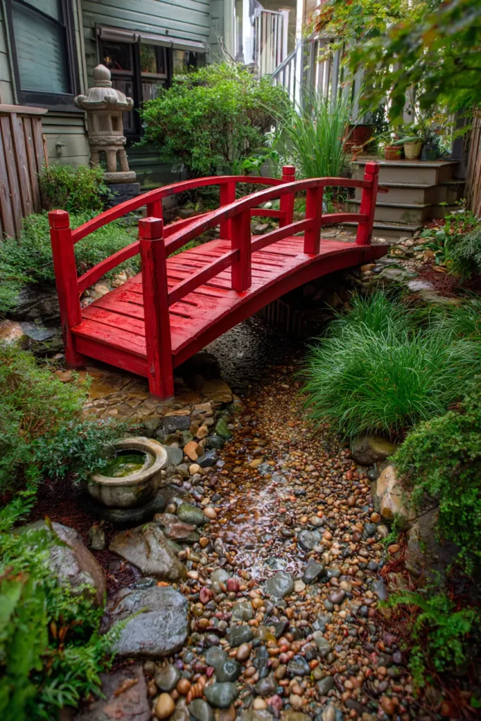 Serene Japanese Pond Featuring A Bridge