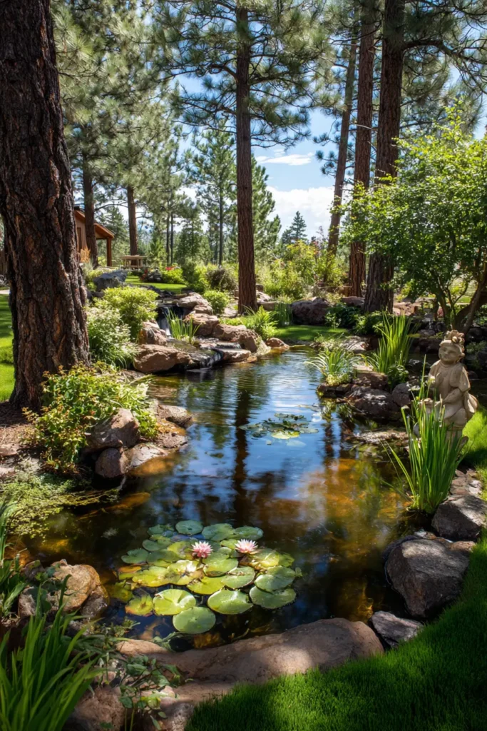 Serene Japanese Pond Featuring Lilies