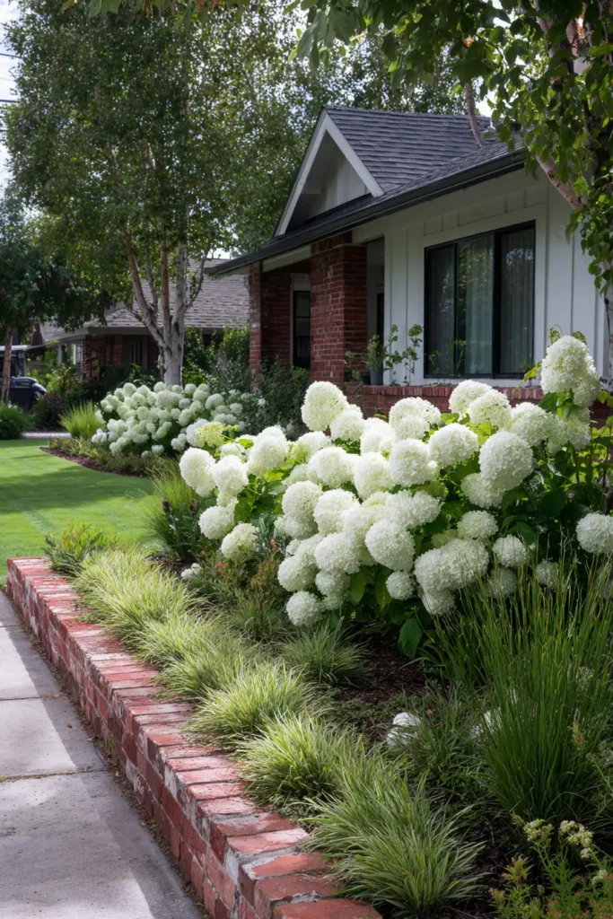 Sleek Brick Border Featuring Hydrangea Flowers