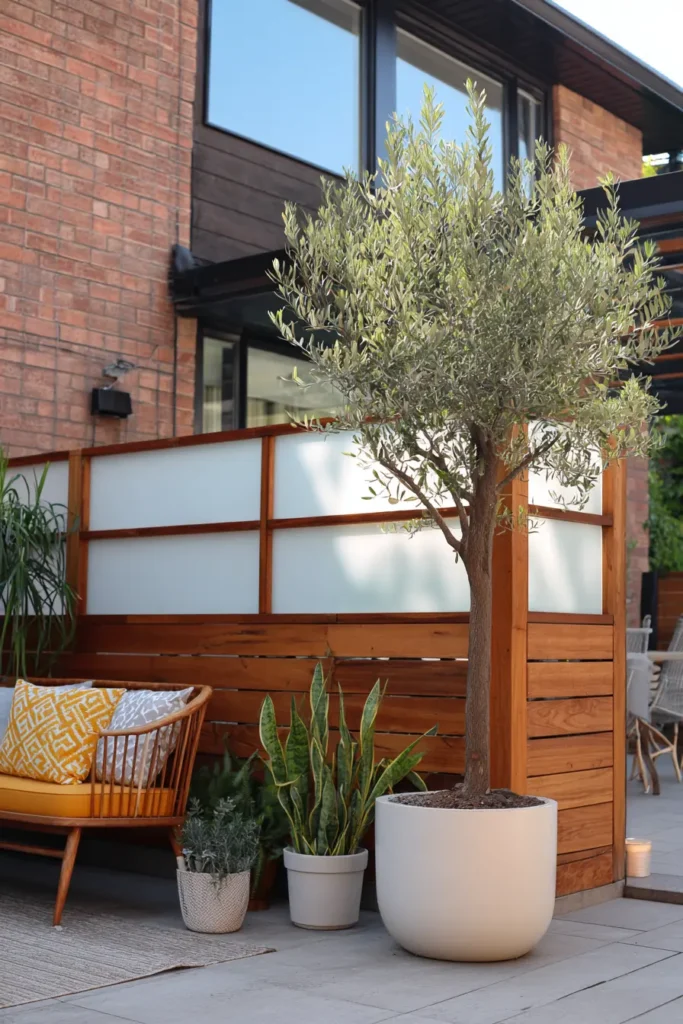 Sleek Modern Wood and Olive Privacy Screen