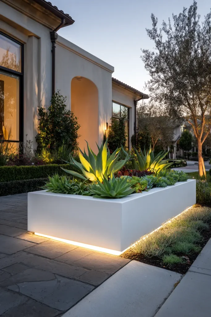 Succulent-Covered Minimalist Planter Bed