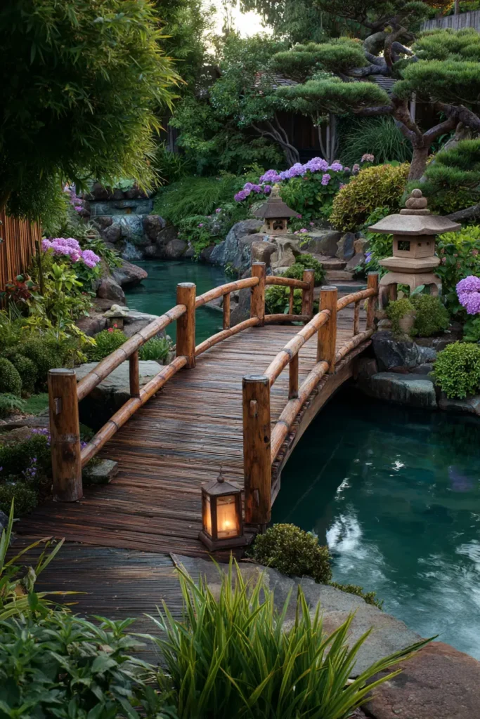 Tranquil Bamboo Bridge Over Pond