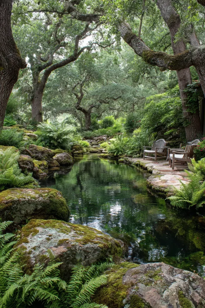 Tranquil Japanese Pond Surrounded By Ferns