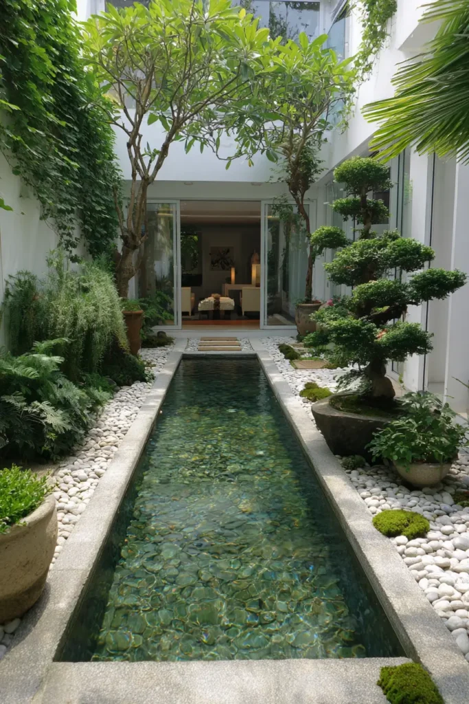 Tranquil Japanese Pond with Bonsai