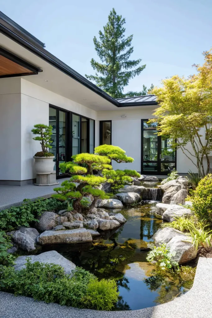 Tranquil Japanese Pond with Stones