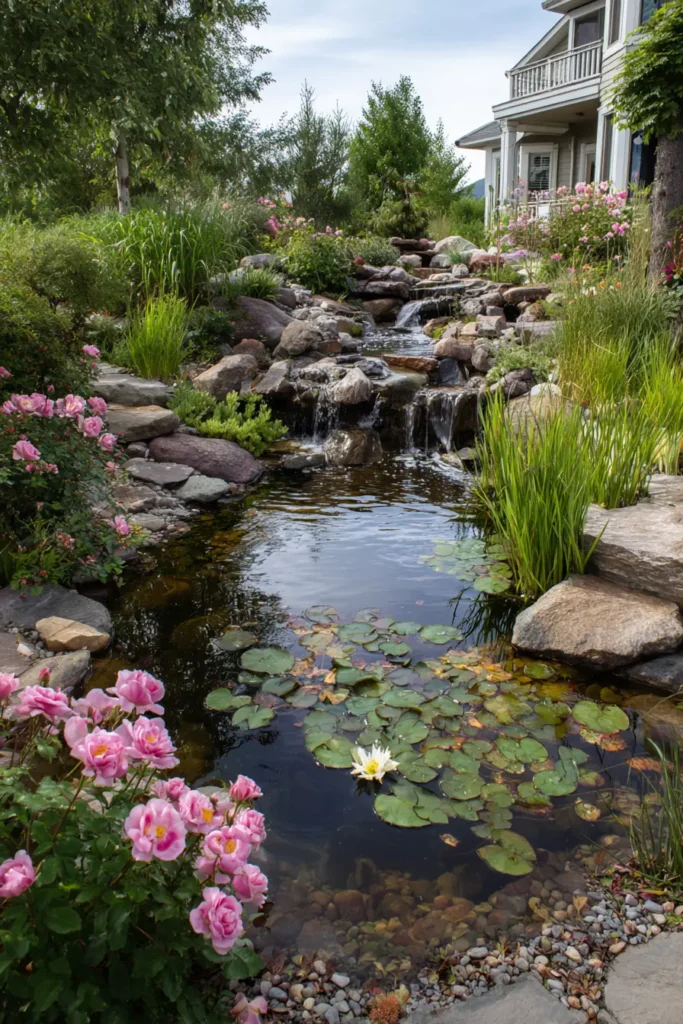 Tranquil Japanese Pond with Water Lilies