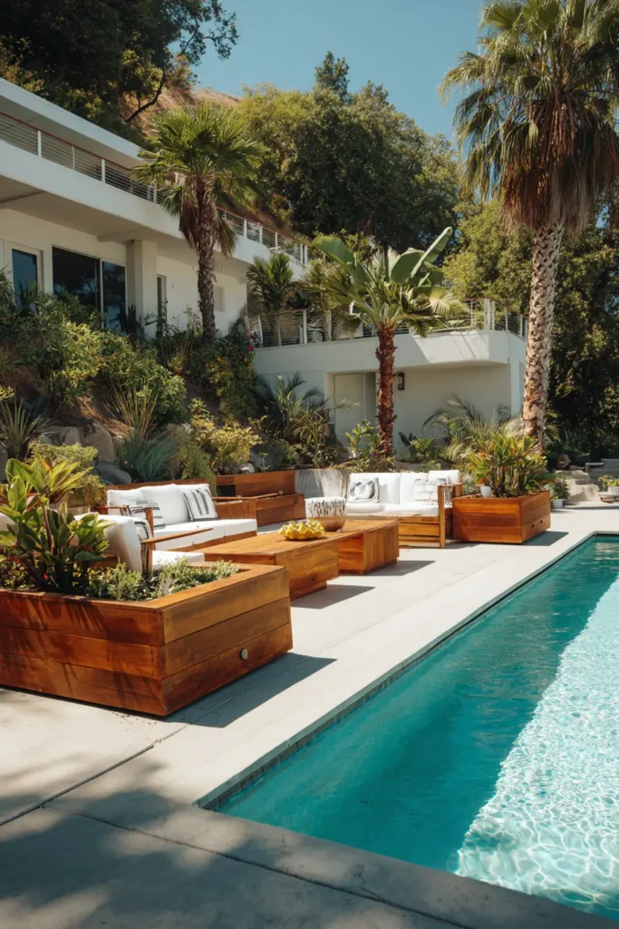 Tropical Oasis with Lush Greenery Planters