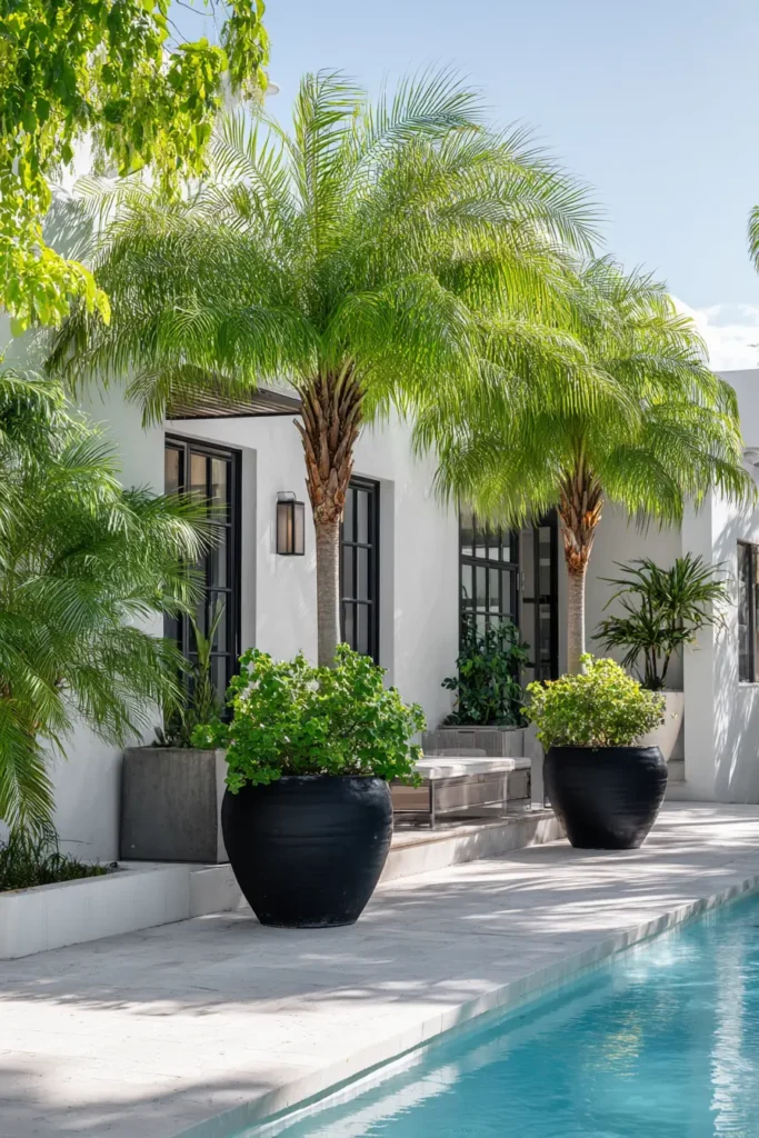Tropical Palm Planters by Poolside