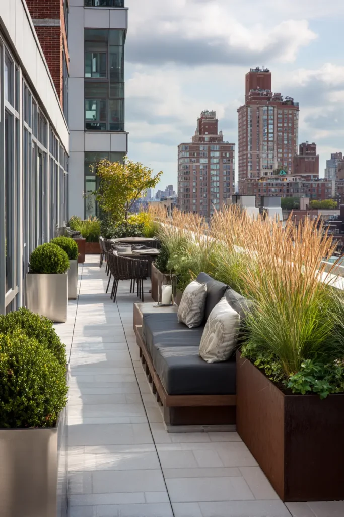 Urban Rooftop Garden with Ornamental Grasses