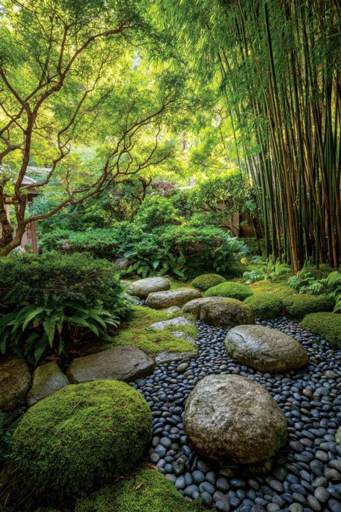 Variegated Foliage and Smooth Stones