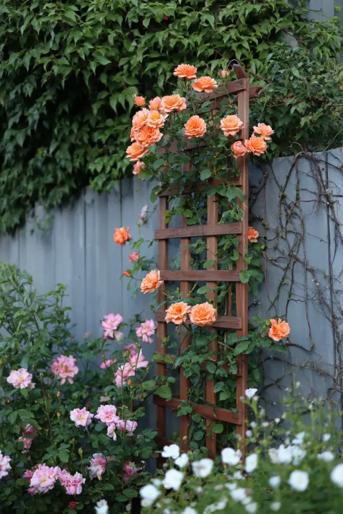 Vibrant Orange Climbing Rose Trellis Design