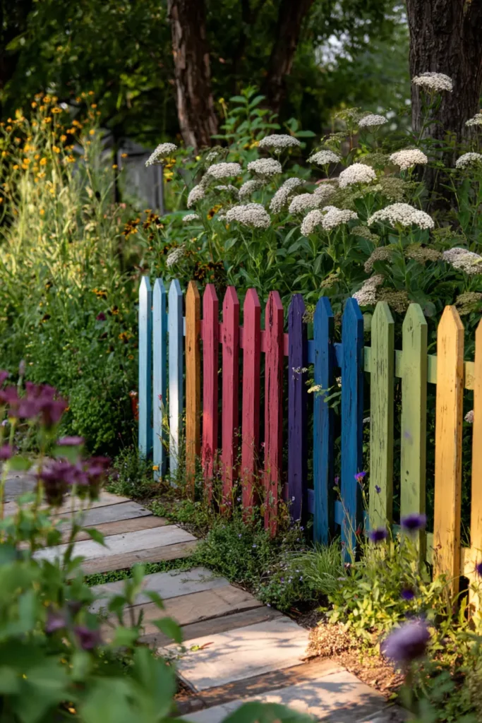 Vibrant Wooden Picket Fence In Garden