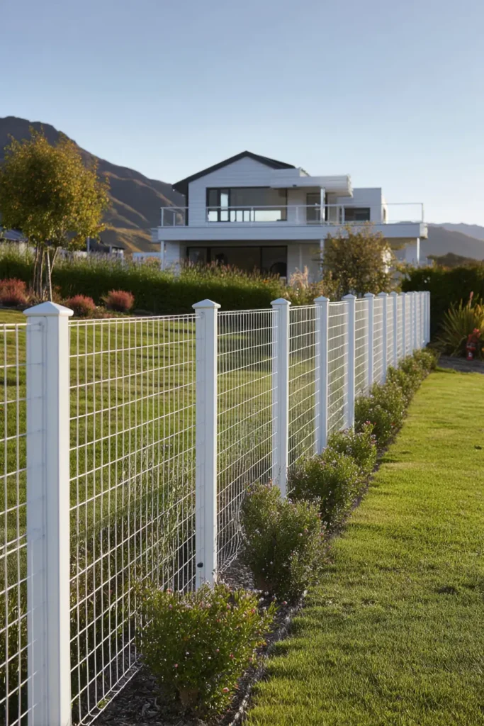 White Wooden and Wire Garden Fence